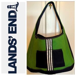 Lands End Vintage Green and Navy Blue Canvas Boat Tote